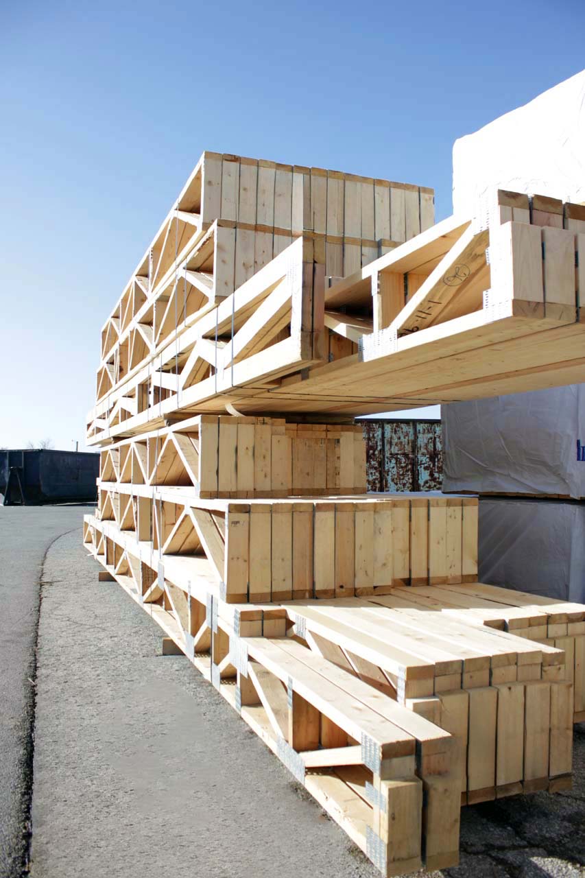 A pile of ready made trusses, ready to ship from Utah