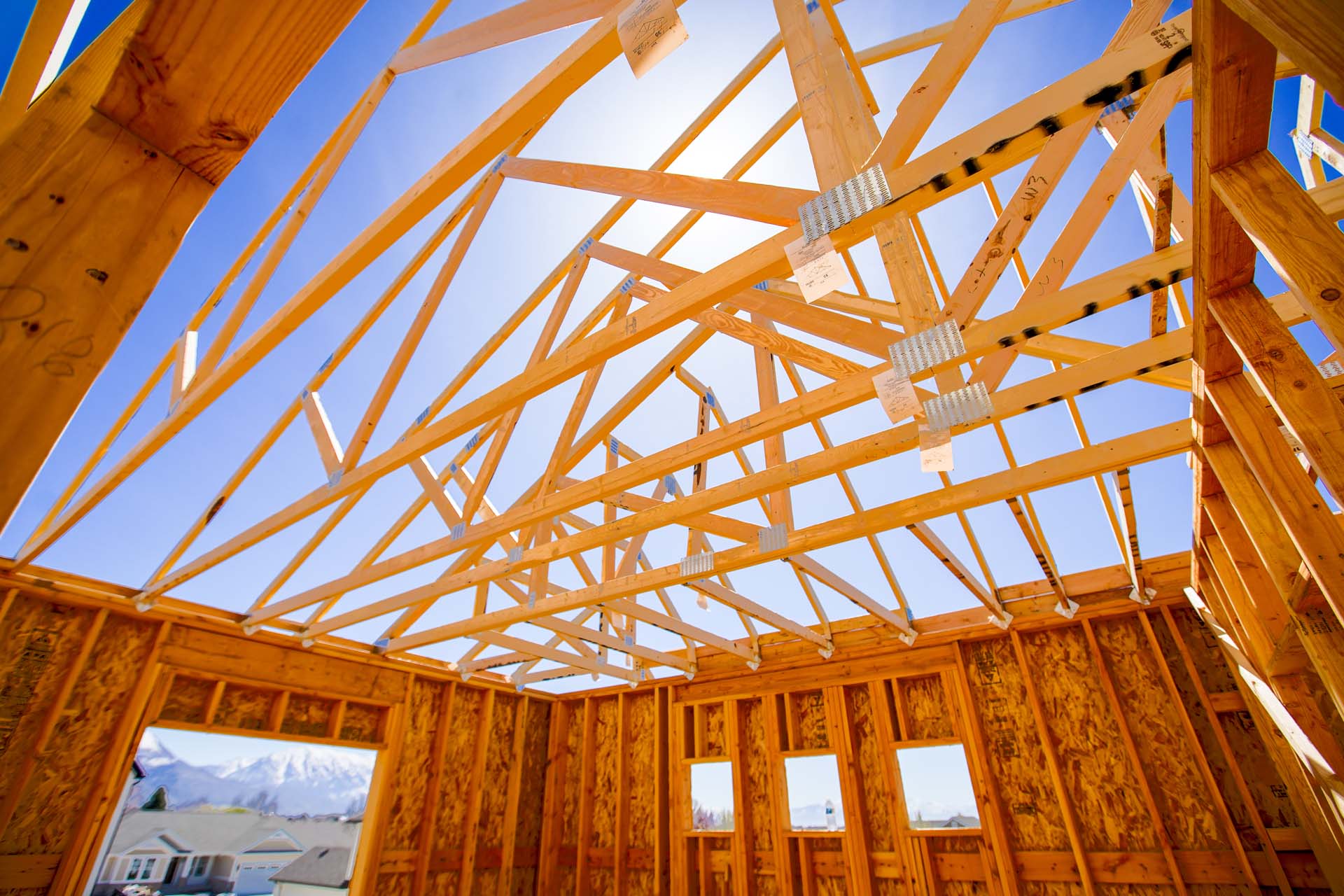 prefabricated trusses already installed in a roof.